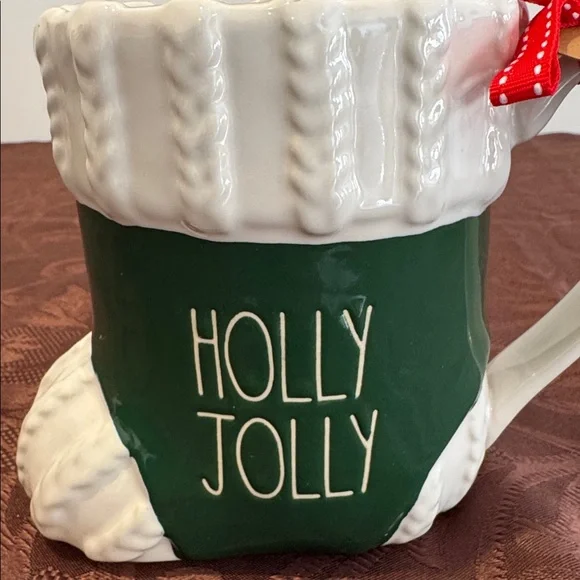 🎄Rae Dunn Holly Jolly Green and White Stocking Mug - Picture 2 of 9